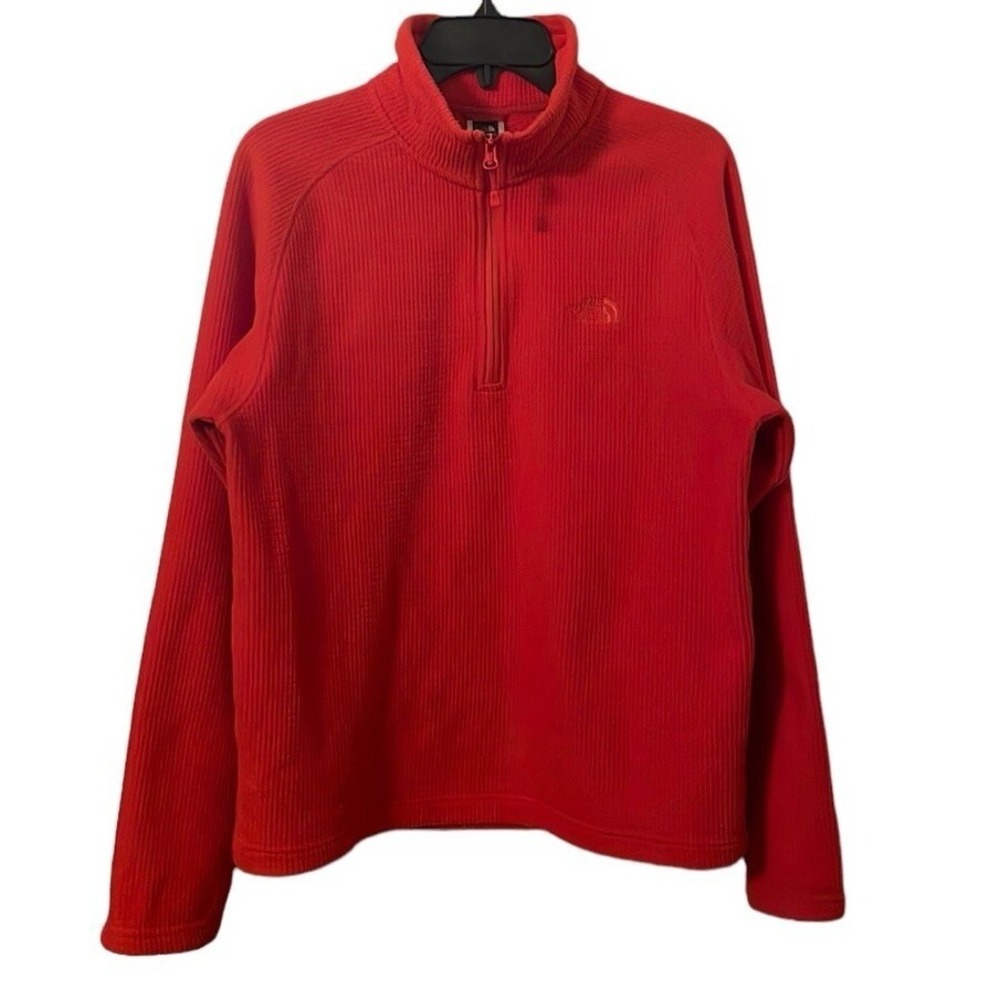 The North Face Men's Red Orange Quarter Zip Pullover Fleece Sweater Size S‎